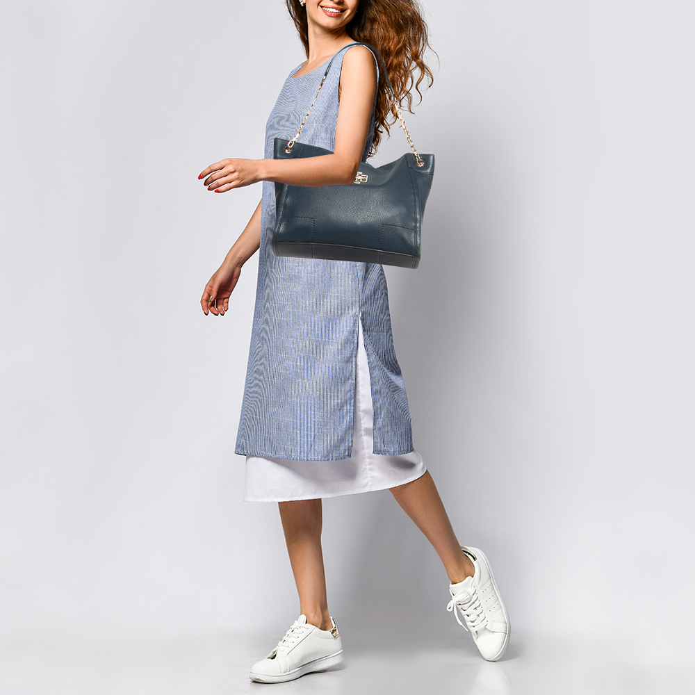 TORY BURCH Blue Leather McGraw Slouchy Tote - Picture 2 of 8